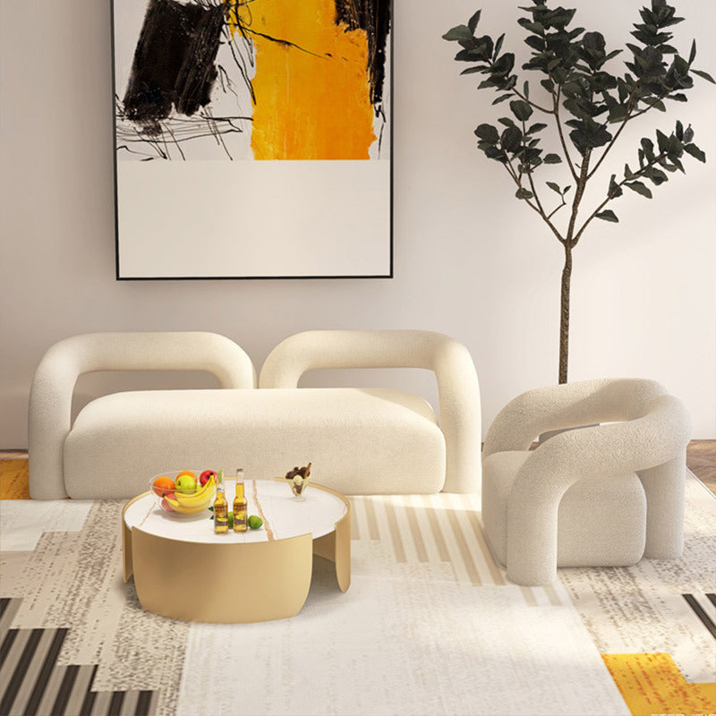Modern White Tuxedo Arm Sofa Wool Statement Sofa for Living Room