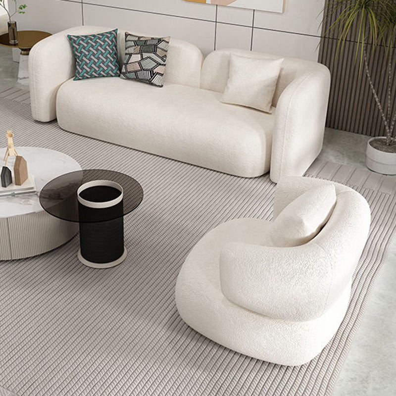 Tuxedo Arm Curved Sofa with Pillows Modern White Fabric Sofa