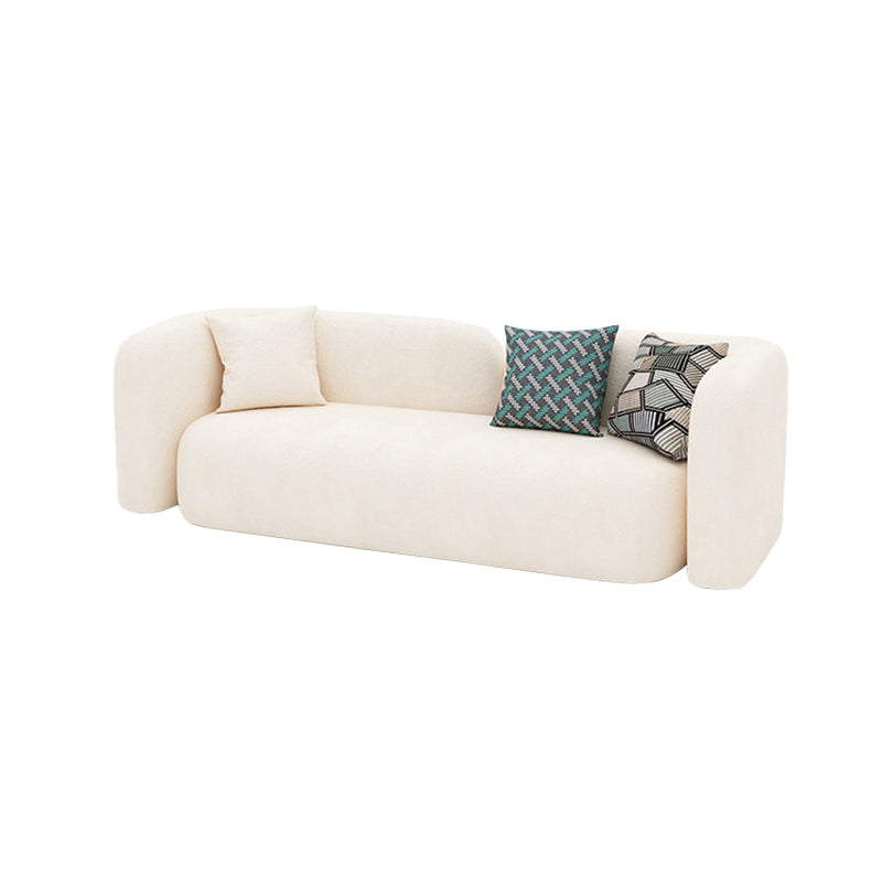 Tuxedo Arm Curved Sofa with Pillows Modern White Fabric Sofa