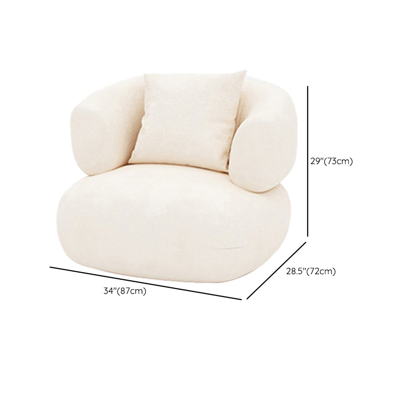 Tuxedo Arm Curved Sofa with Pillows Modern White Fabric Sofa