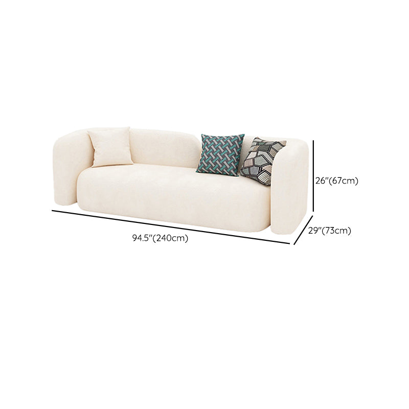 Tuxedo Arm Curved Sofa with Pillows Modern White Fabric Sofa