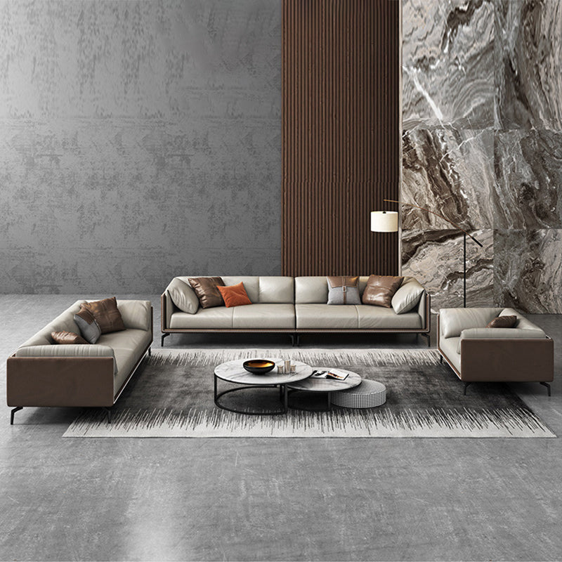 Modern Genuine Leather Living Room Pillow Top Arm Cushions Seating