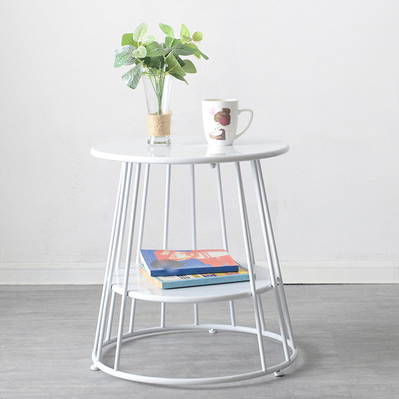 Medieval Modern Metal Table Round Top Frame Base Side Tablewith Shelf