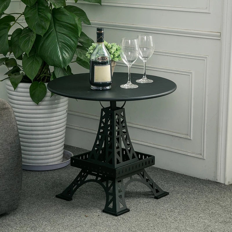 Metal Statue Base Table Round Side End Table for Living Room