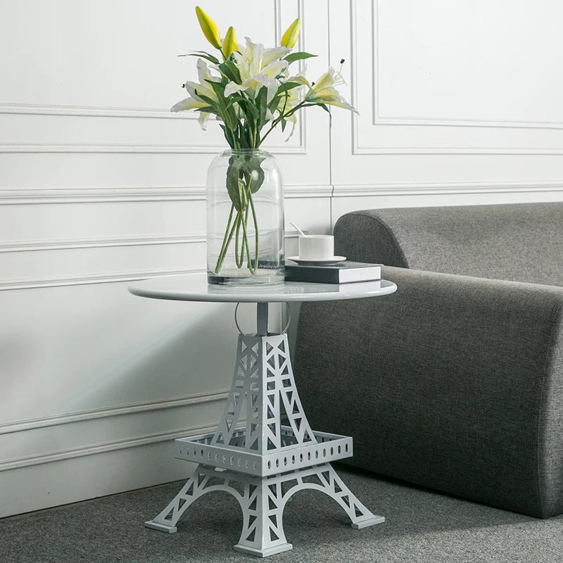 Metal Statue Base Table Round Side End Table for Living Room