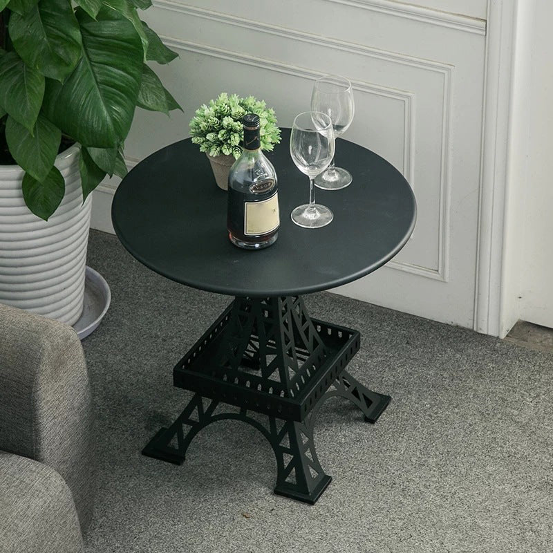 Metal Statue Base Table Round Side End Table for Living Room