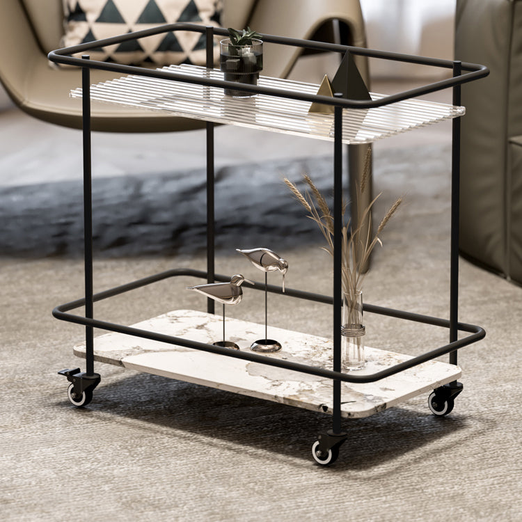 Rectangle Glass Top Side Table 23.22" Tall Metal Base End Table with Shelf