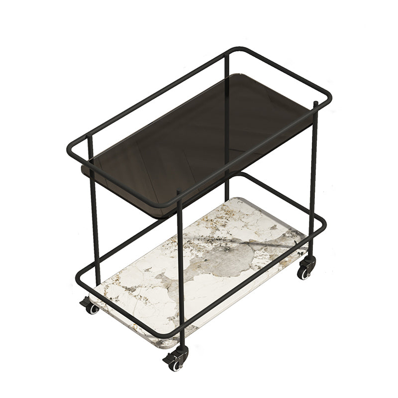 Rectangle Glass Top Side Table 23.22" Tall Metal Base End Table with Shelf