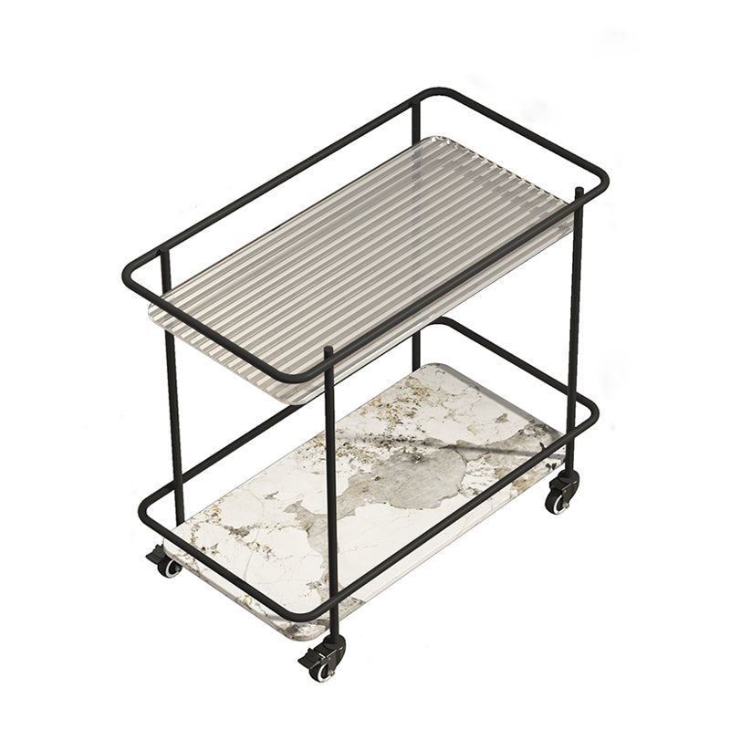 Rectangle Glass Top Side Table 23.22" Tall Metal Base End Table with Shelf