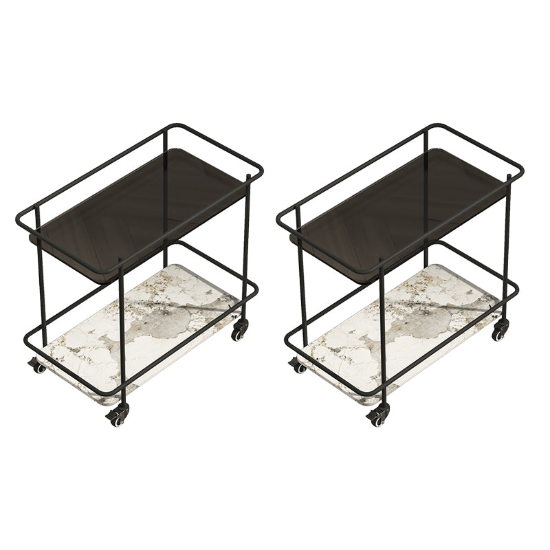 Rectangle Glass Top Side Table 23.22" Tall Metal Base End Table with Shelf