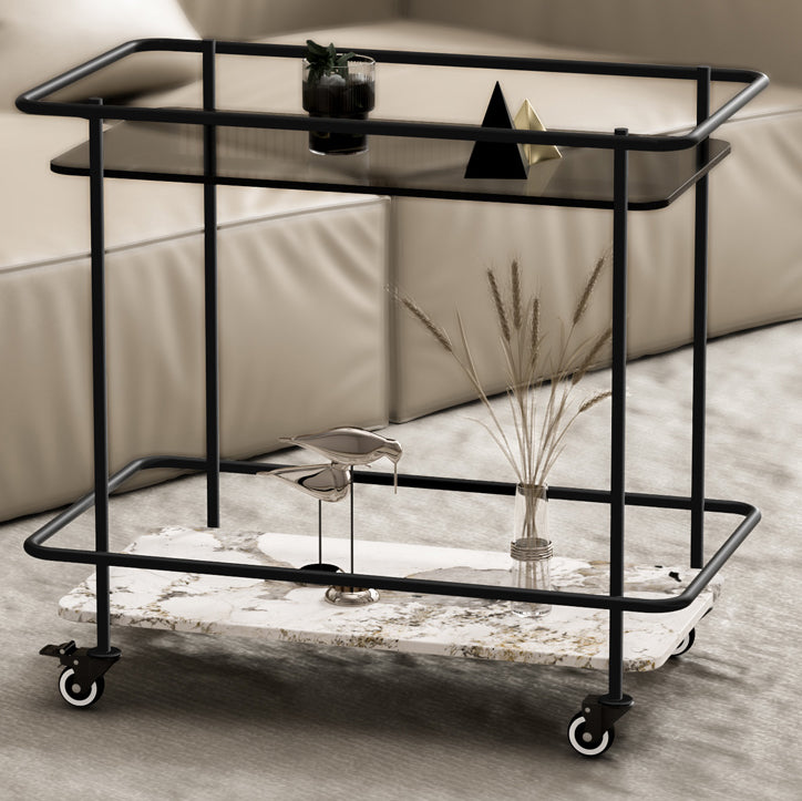 Rectangle Glass Top Side Table 23.22" Tall Metal Base End Table with Shelf