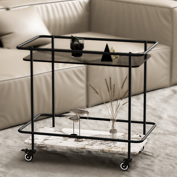 Rectangle Glass Top Side Table 23.22" Tall Metal Base End Table with Shelf