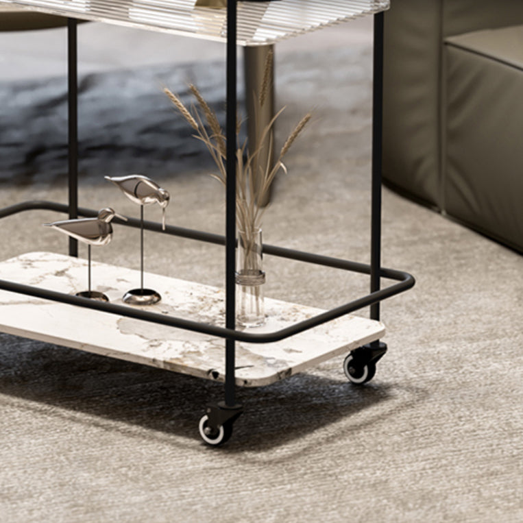Rectangle Glass Top Side Table 23.22" Tall Metal Base End Table with Shelf
