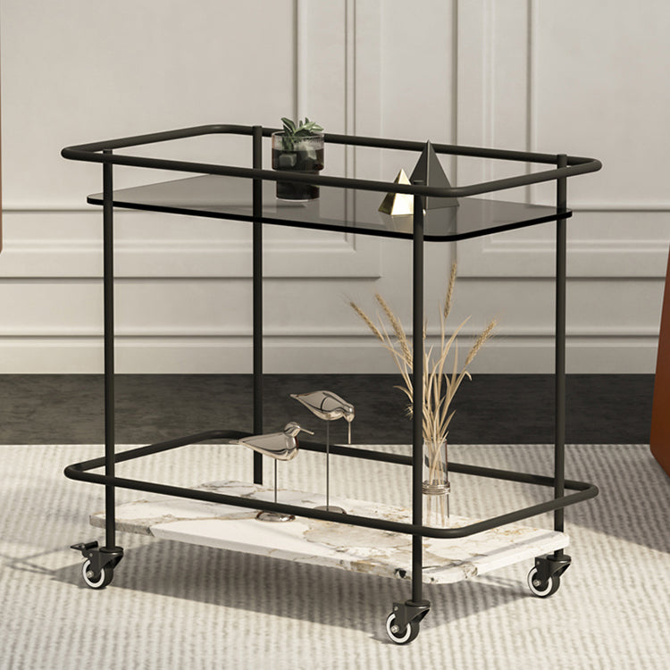 Rectangle Glass Top Side Table 23.22" Tall Metal Base End Table with Shelf