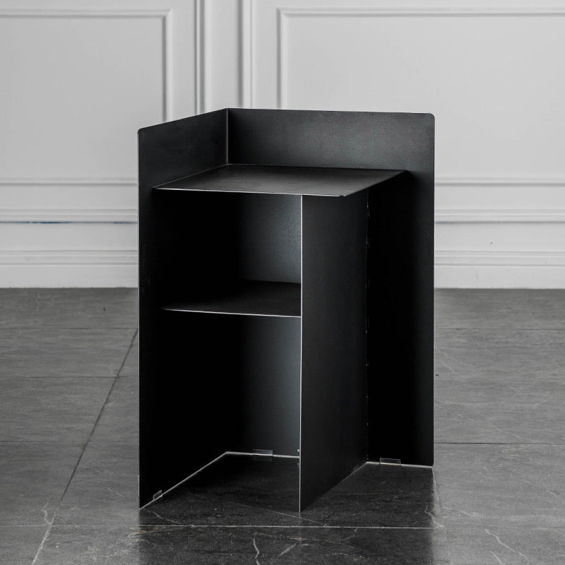 Metal Abstract End Table Mid-Century Side Table with Metal Shelf
