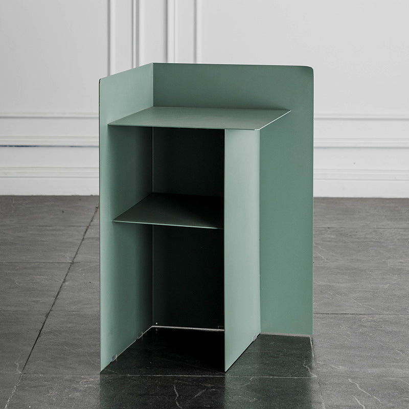 Metal Abstract End Table Mid-Century Side Table with Metal Shelf