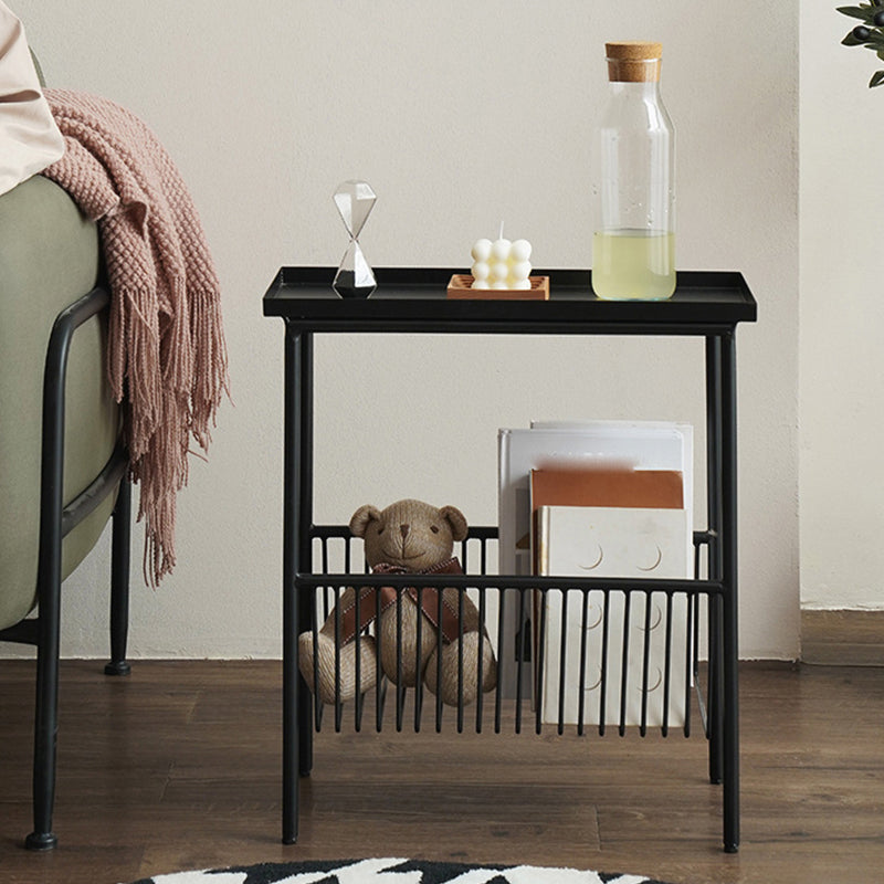 Rectangular Tray Top Side Table Iron 4 Legs End Table with Storage