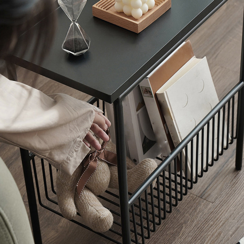 Rectangular Tray Top Side Table Iron 4 Legs End Table with Storage