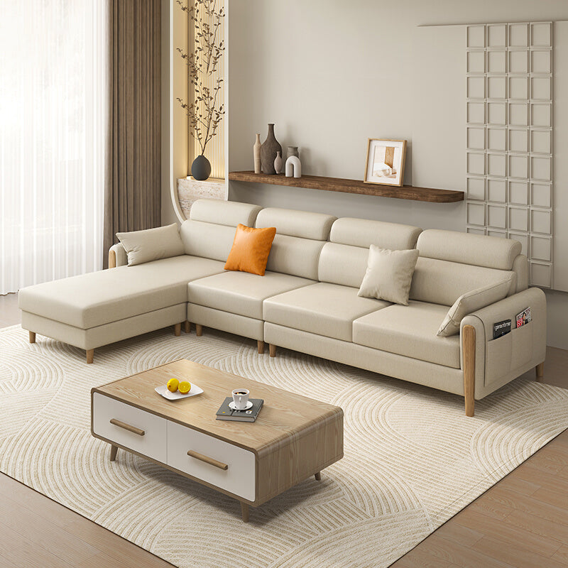 Scandinavian Sectional Sofa Leather Beige Sectionals with Pillows