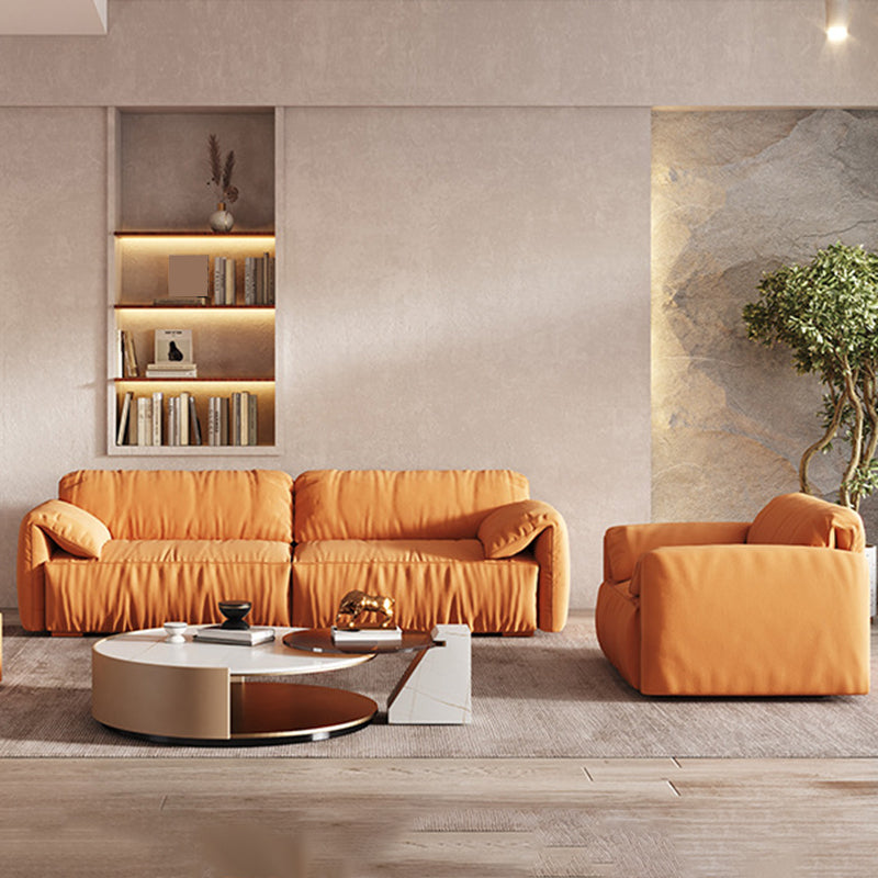 Contemporary Living Room Seating Pillow Top Arm Cushions Orange Sofa