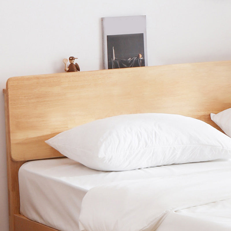 Modern Solid Wood Panel Bed Rectangular Standard Bed with Headboard
