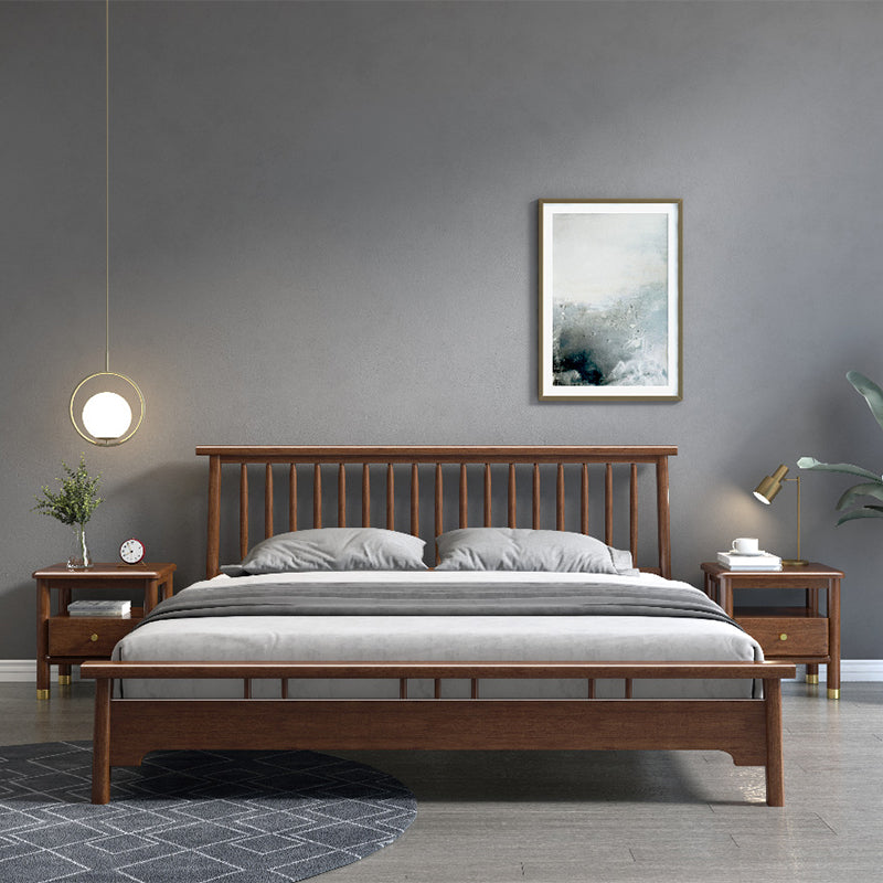 Traditional Open-Frame Bed Solid Wood Solid Color Slat Bed with Headboard