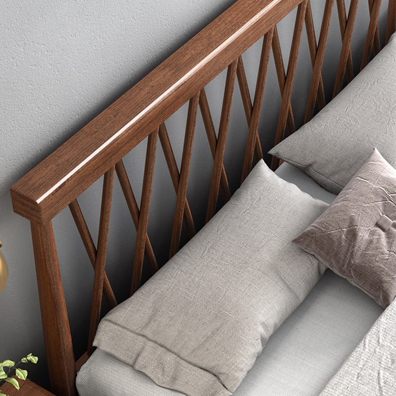 Traditional Open-Frame Bed Solid Wood Solid Color Slat Bed with Headboard