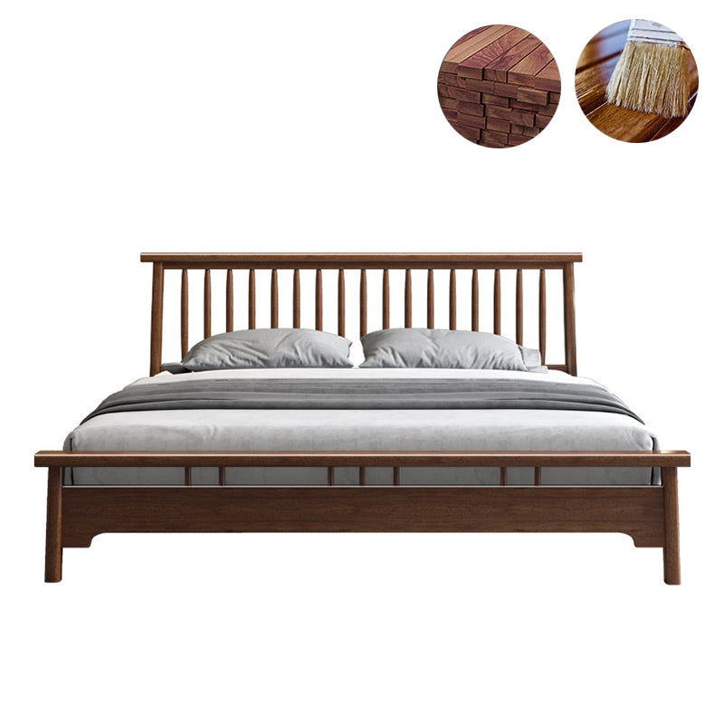 Traditional Open-Frame Bed Solid Wood Solid Color Slat Bed with Headboard
