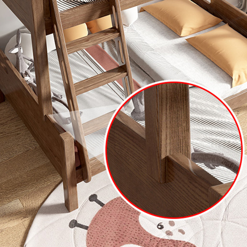 Mid-Century Modern Bunk Bed Rubberwood Solid Color Bed for Home