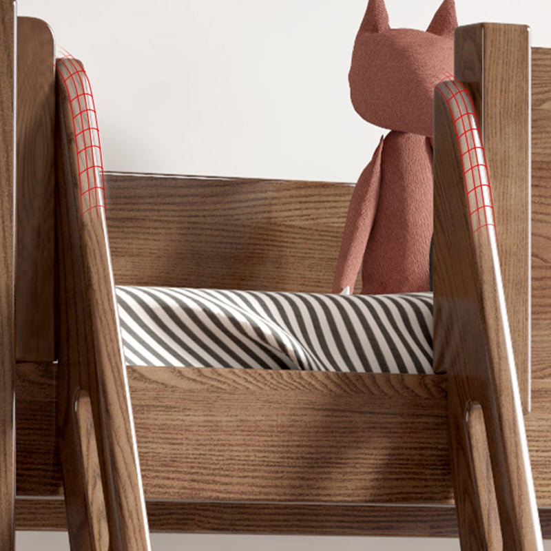 Mid-Century Modern Bunk Bed Rubberwood Solid Color Bed for Home