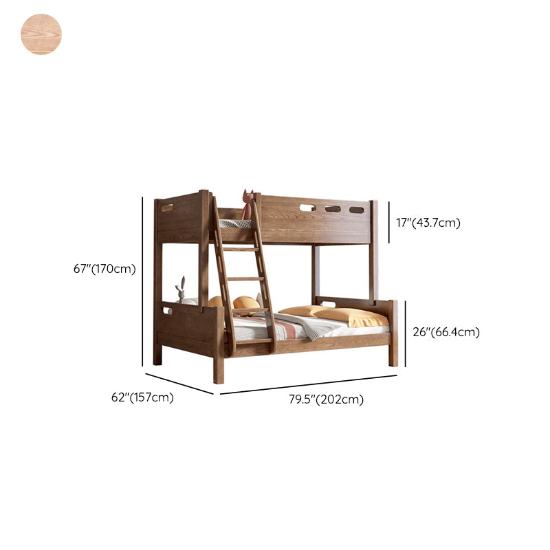 Mid-Century Modern Bunk Bed Rubberwood Solid Color Bed for Home
