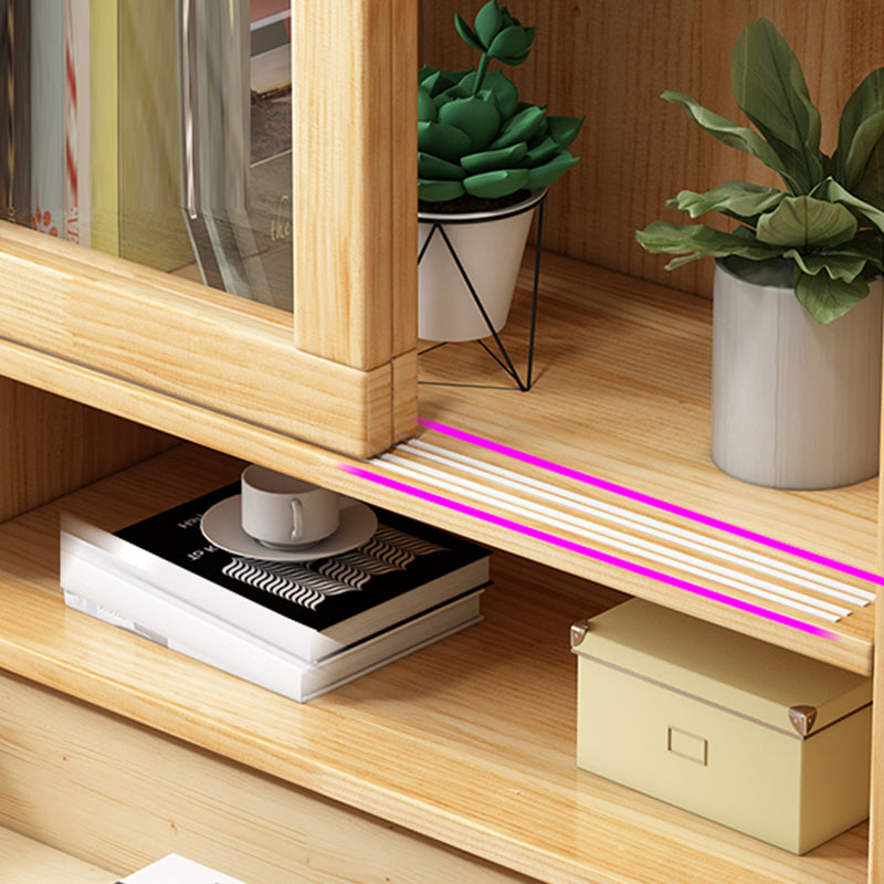 Contemporary Shelf Bookcase Pine Bookshelf with Doors for Living Room