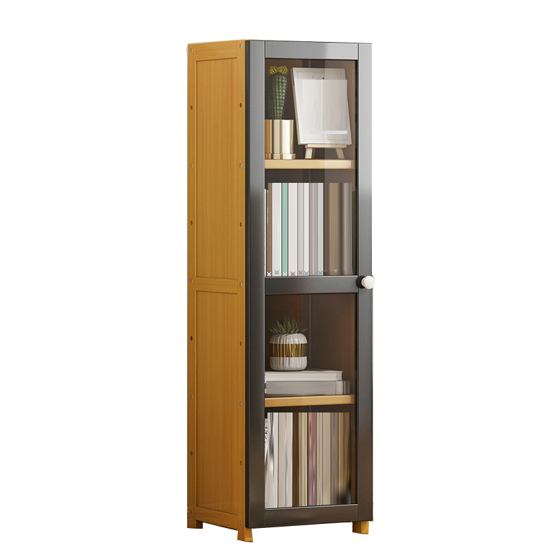 Contemporary Shelf Bookcase Bamboo Bookshelf with Doors for Living Room