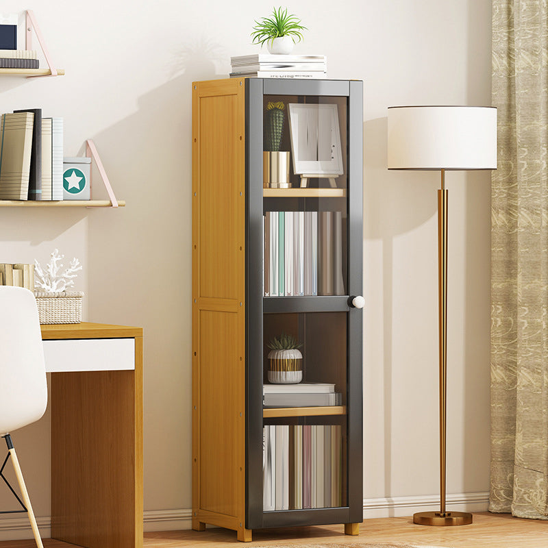 Contemporary Shelf Bookcase Bamboo Bookshelf with Doors for Living Room
