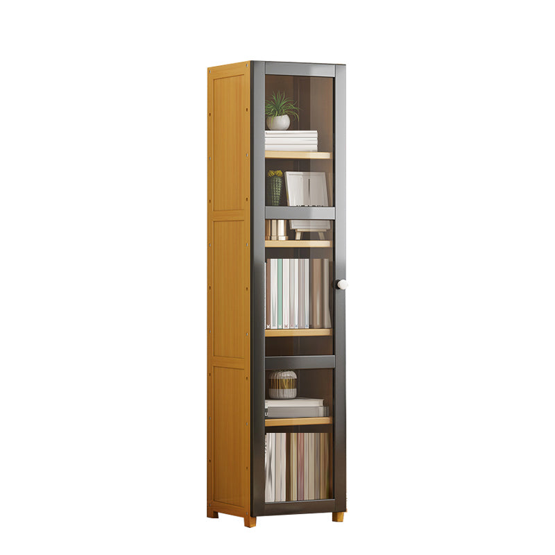 Contemporary Shelf Bookcase Bamboo Bookshelf with Doors for Living Room