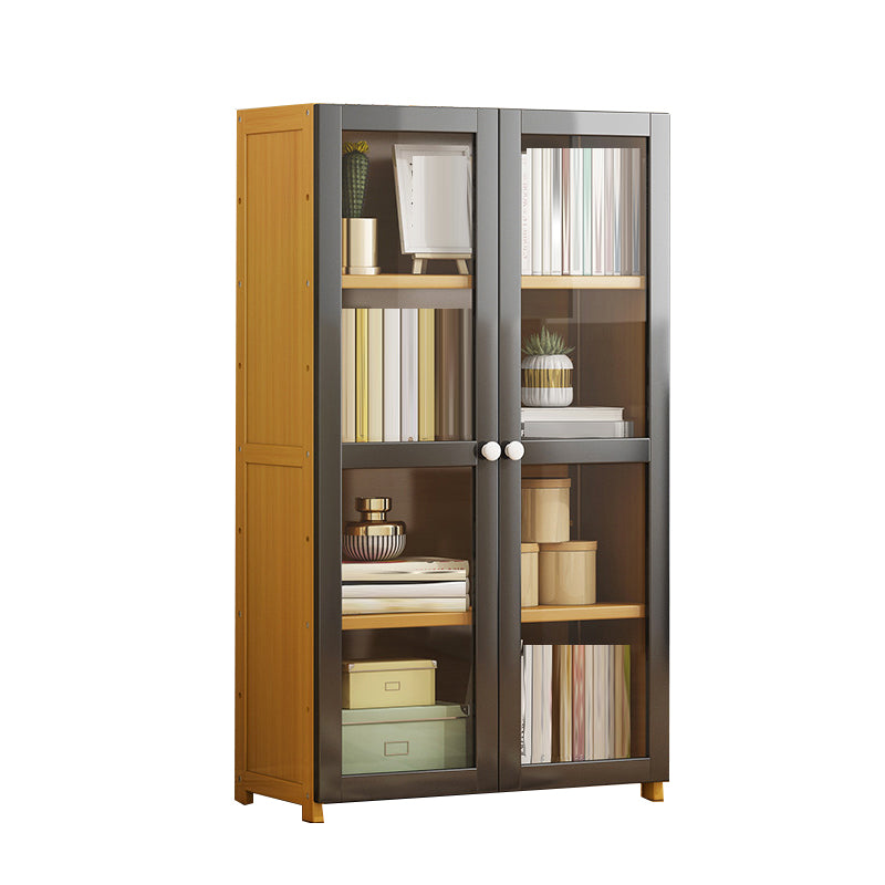 Contemporary Shelf Bookcase Bamboo Bookshelf with Doors for Living Room