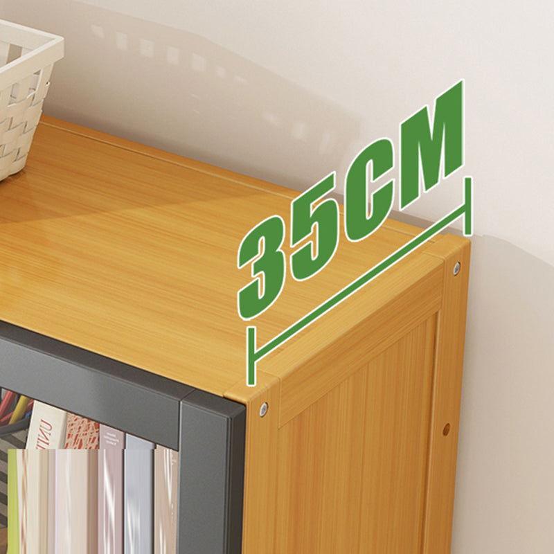 Contemporary Shelf Bookcase Bamboo Bookshelf with Doors for Living Room