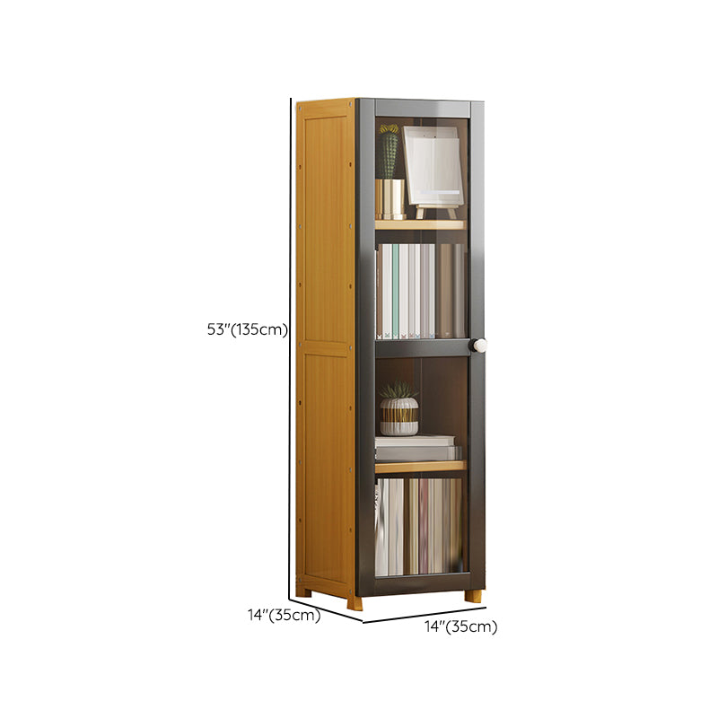 Contemporary Shelf Bookcase Bamboo Bookshelf with Doors for Living Room