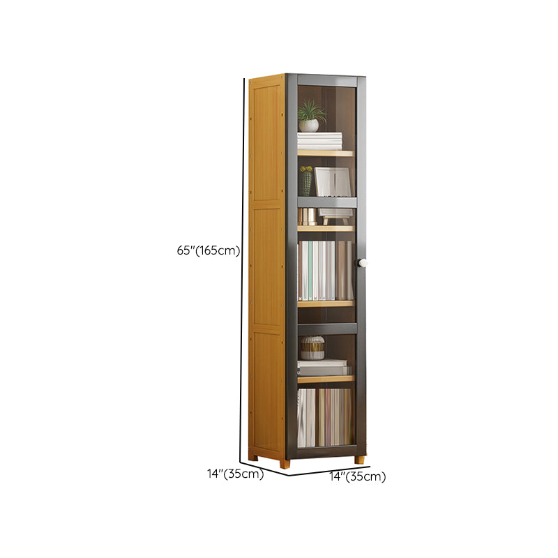 Contemporary Shelf Bookcase Bamboo Bookshelf with Doors for Living Room