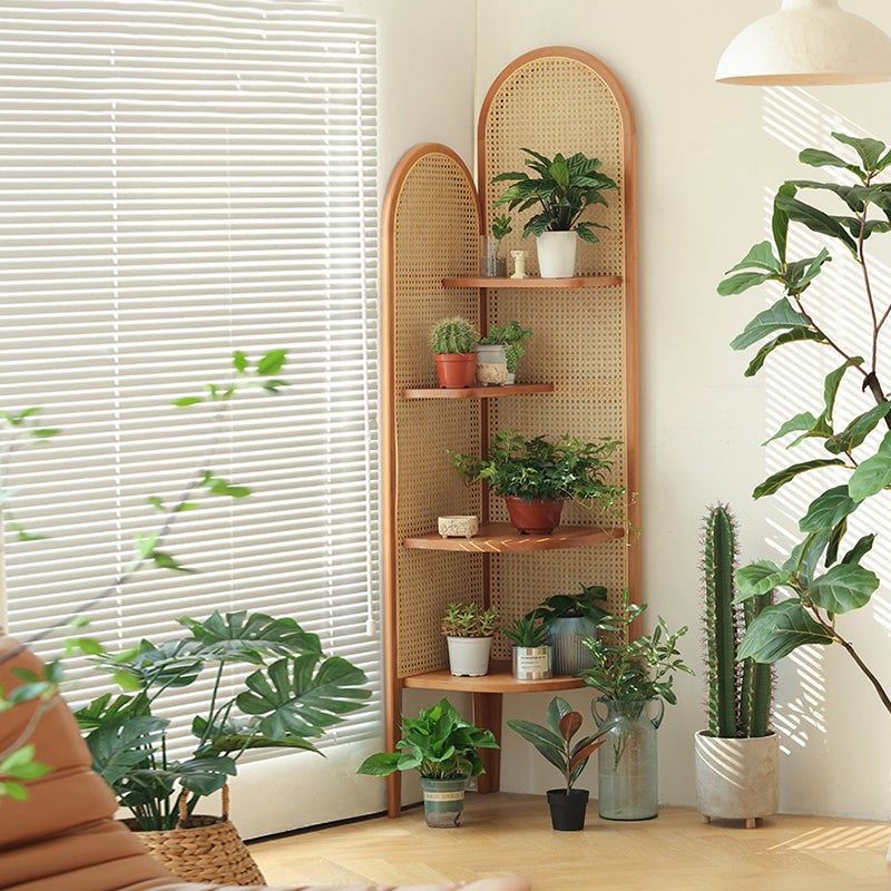 Corner Wooden 4-Tier Shelf Contemporary Bookcase with Shelves