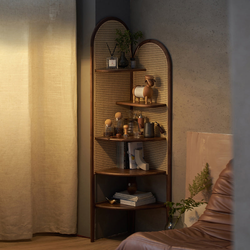 Corner Wooden 4-Tier Shelf Contemporary Bookcase with Shelves