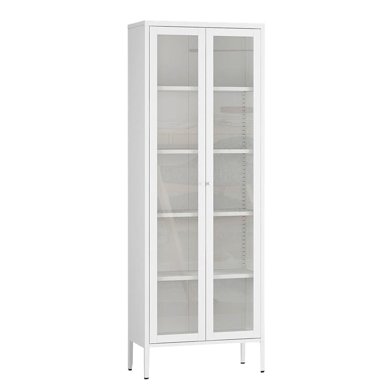Standard Metal Bookshelf Closed Back 5 Shelves Bookcase with Doors