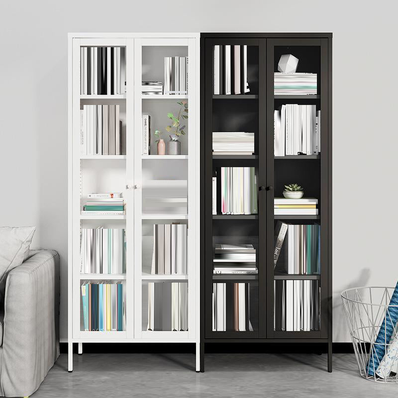 Standard Metal Bookshelf Closed Back 5 Shelves Bookcase with Doors
