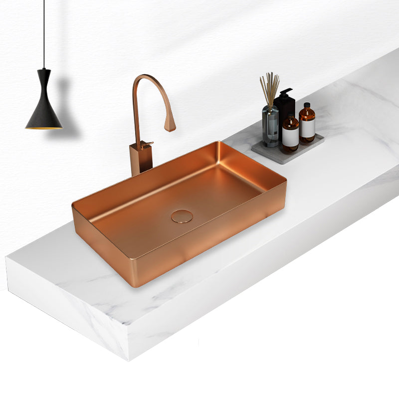Modern Wash Stand Metal Rectangular with Drain Assembly and Faucet Vessel Bathroom Sink