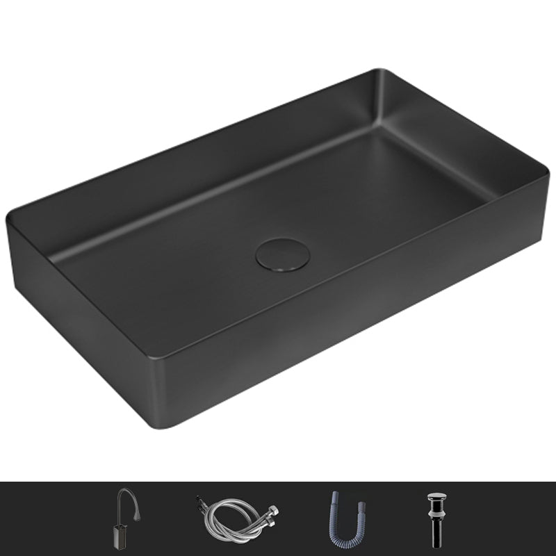 Modern Wash Stand Metal Rectangular with Drain Assembly and Faucet Vessel Bathroom Sink