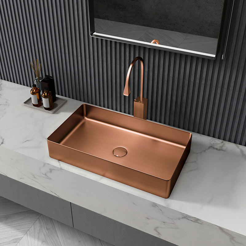 Modern Wash Stand Metal Rectangular with Drain Assembly and Faucet Vessel Bathroom Sink