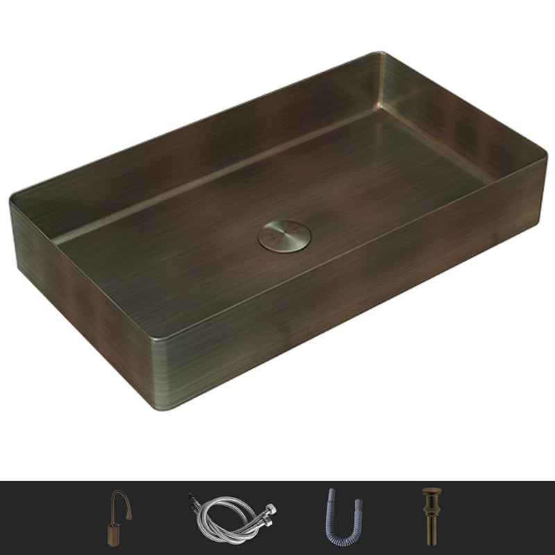 Modern Wash Stand Metal Rectangular with Drain Assembly and Faucet Vessel Bathroom Sink