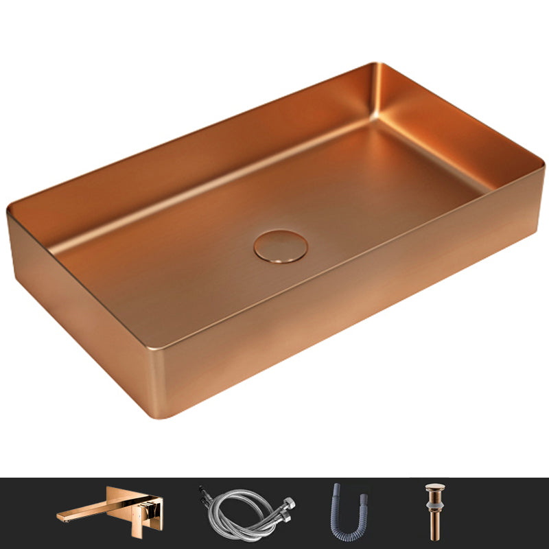 Modern Wash Stand Metal Rectangular with Drain Assembly and Faucet Vessel Bathroom Sink