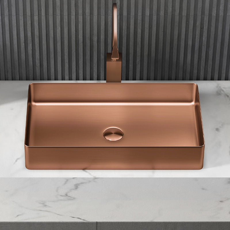 Modern Wash Stand Metal Rectangular with Drain Assembly and Faucet Vessel Bathroom Sink