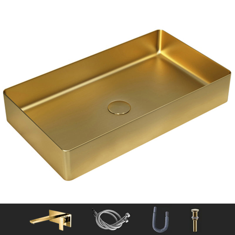 Modern Wash Stand Metal Rectangular with Drain Assembly and Faucet Vessel Bathroom Sink